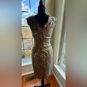 Elegant Taupe Lace & Sequin Dress – Evening/Cocktail
